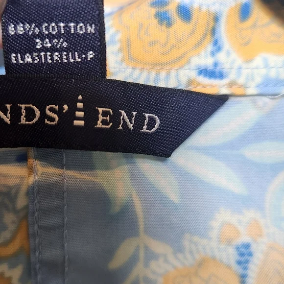 Land's End Women's 3/4 Sleeve Blue Floral Paisley Button‎ Down Shirt Size 12 - Picture 3 of 8